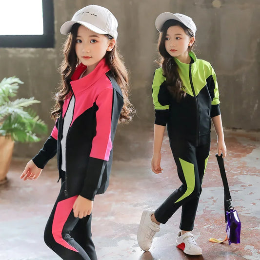2025 New Spring Autumn Teen Girls Clothing Sets Fashion Zipper Sweatshirt + Pants 2Pcs Outfits Kids Tracksuit 4 6 8 10 12 Years