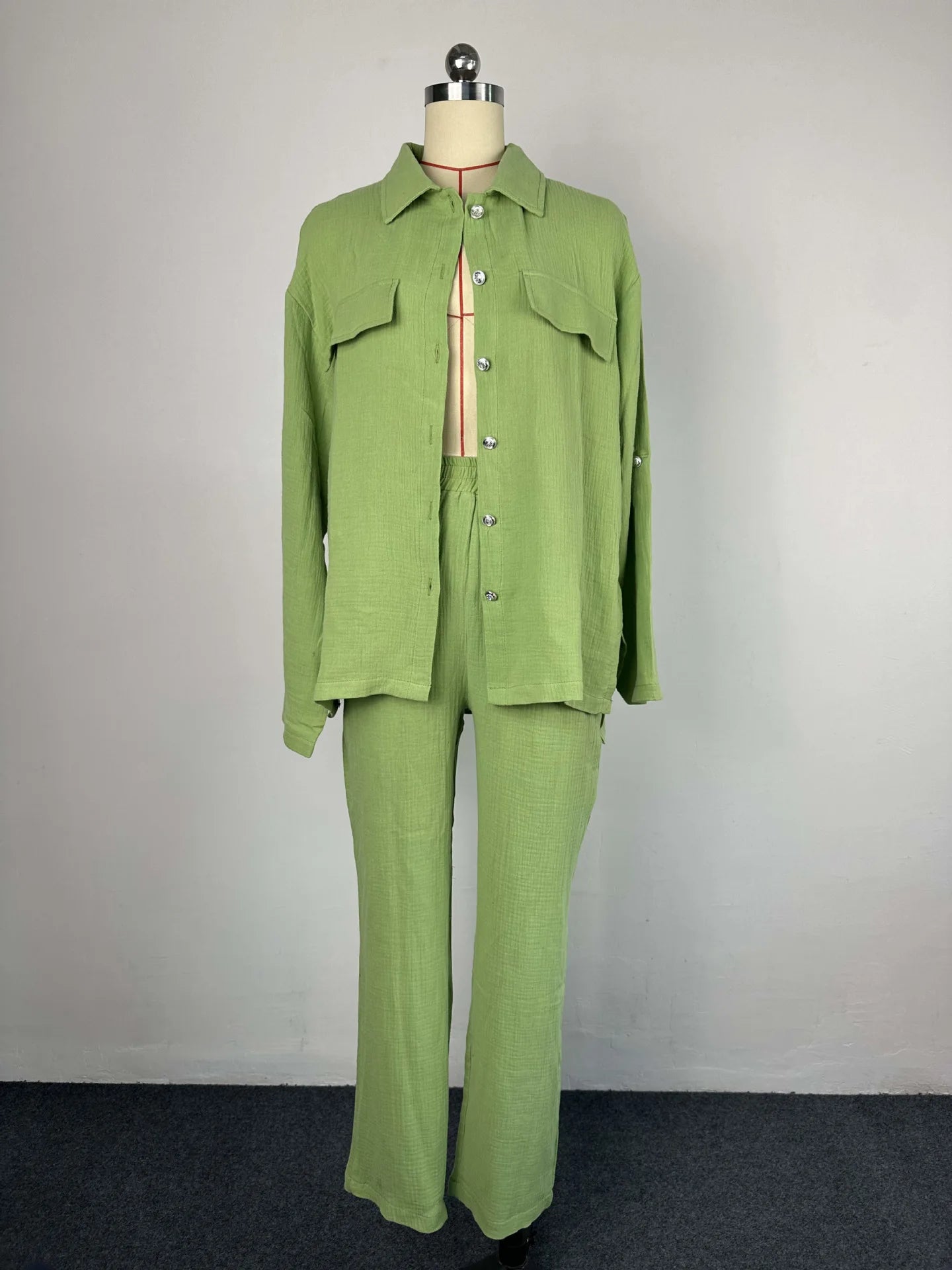 summer outfits for women 2025 New Loose Button Long Sleeve Shirt and Cropped Pants Casual Sports Summer women's suit Pants Set