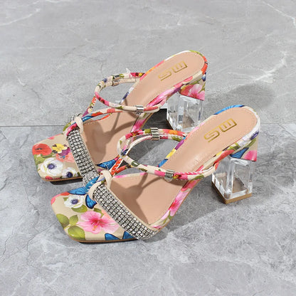 Summer New Crystal Open Toe Mixed Color High Heels Women Sandals