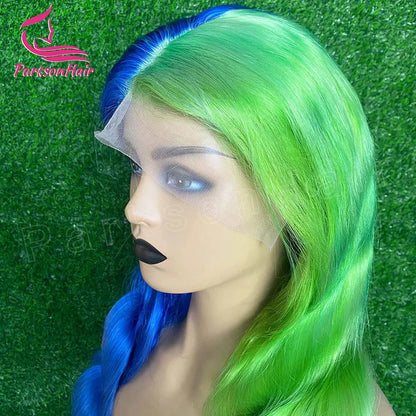 Highlight Black With green 13x6 HD Lace Frontal Wigs Human Hair Wig For Black Women Brazilian Hair Glueless T Part Lace Wigs