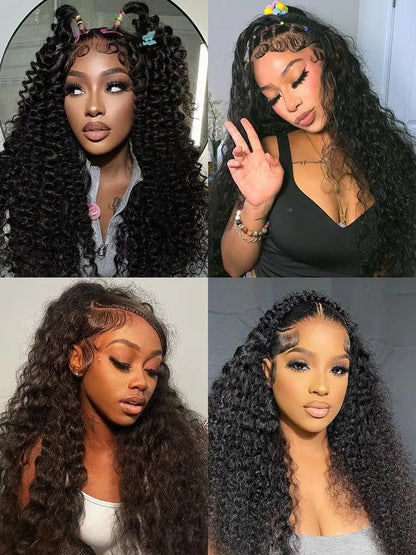 Curly 360 Lace Front Human Hair Wigs 250 Density Brazilian Deep Wave 40 Inch 13x6 HD Lace Frontal Wig 100% Human Hair Preplucked