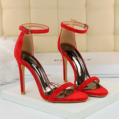 Women Sexy Club 10cm High Heels Stripper Gladiator Holiday Sandals Lady Daily Ankle Strappy Red Khaki Nightclub Dress Sandles
