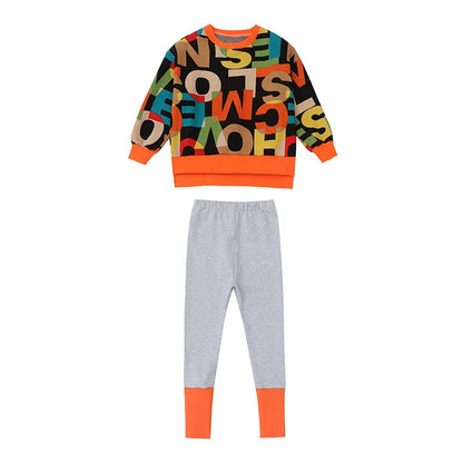 2025 girls clothes autumn winter letter sweatshirt t-shirt hooded + stretch pants leggings cotton teens child 8 9 10 11 12 year