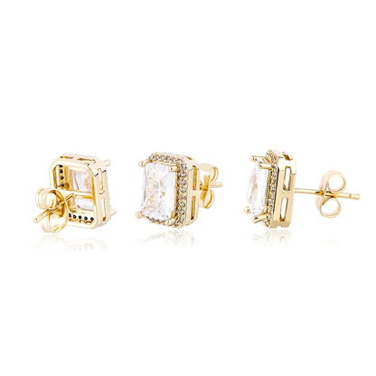 1 Pair Hip Hop 3A+ CZ Stone Pave Bling Ice Out Geometric Square Stud Earrings for Men Rapper Jewelry Gold Silver Color