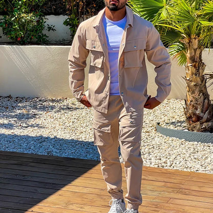 2025 Fashion Men's Casual Sets Male Trend Streetwear Long Sleeve Jacket Coat+Leggings Pants Sport 2 Pieces New Men Clothing Suit