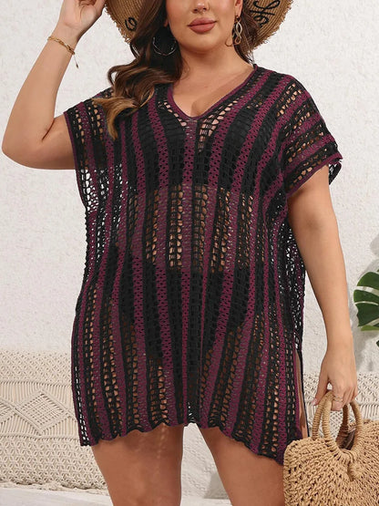 GIBSIE Plus Size Sexy Hollow Out Bikini Cover-ups Women Summer Vacation Split Beach Dress Female Swimsuit Cover Up Beachwear
