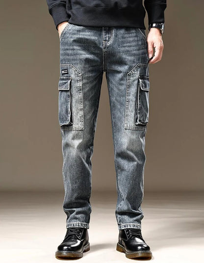 Jeans for Men Straight Male Cowboy Pants with Pockets Trousers Cargo Regular Aesthetic New in Stacked Korean Fashion Trend 2024