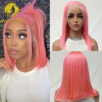 Mint Green Bob Wig Human Hair 200% Density 13x4 Transparent  Straight Lace Front Wigs Pre Plucked with Baby Hair for Black Women