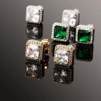 1 Pair Hip Hop 3A+ CZ Stone Pave Bling Ice Out Geometric Square Stud Earrings for Men Rapper Jewelry Gold Silver Color