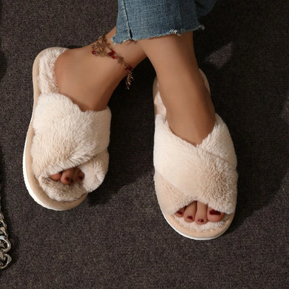 CrissCross Band Plush House Slippers for Women