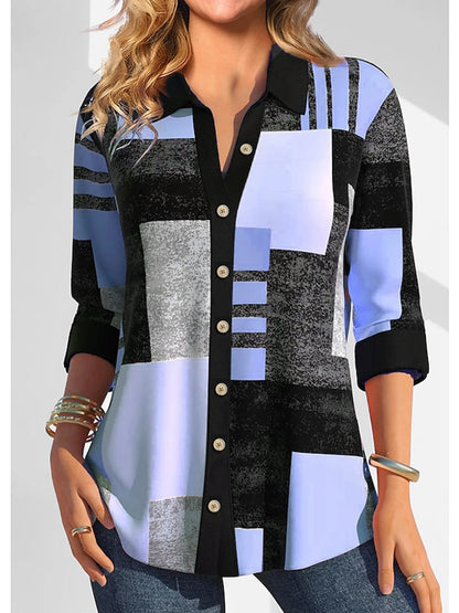Women's Shirt Blouse Plaid Yellow Blue Purple Print Button Long Sleeve Casual Fashion Shirt Collar Fit 2025 Spring & Fall Tops