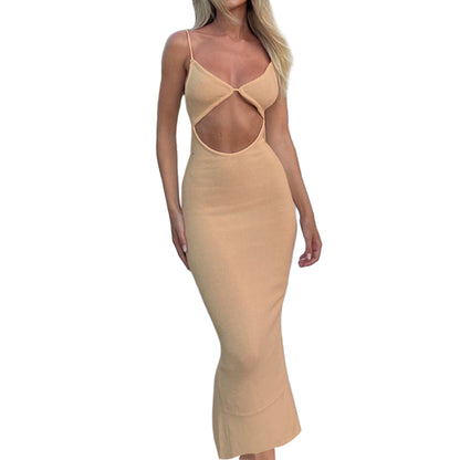 Women Sleeveless V-Neck Cutout Bodycon Dress High Street Elegant Party Vestidos Suspender Backless Bodycon Long Dresses