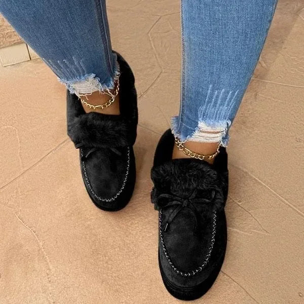 Solid Color Furry Females Feetwear Women Winter Cotton Shoes Plush Warm Snow Boots Ladies Casual Flat Short Boots