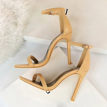 Women Sexy Club 10cm High Heels Stripper Gladiator Holiday Sandals Lady Daily Ankle Strappy Red Khaki Nightclub Dress Sandles