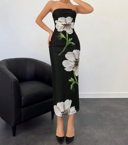 New Women's Dresses Summer Vintage Strap Casual Slim Elegant Evening Sleeveless Night Ruffles Sexy Maxi Long Dress Vestidos Sexy