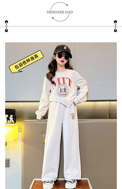 2025 autumn spring kid Girls Clothes Suit Child irregular letter sweatshirt t-shirt top and loose pant Tracksuit 4 8 10 12 year