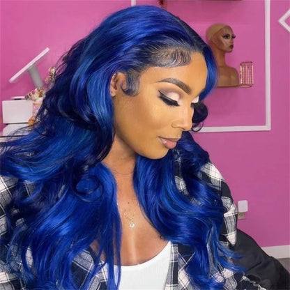 Dark Blue 13x4 HD Lace Front Human Hair Wigs For Women Pre Plucked Blue Body Wave Transparent Lace Frontal Wigs 100% Human Hair