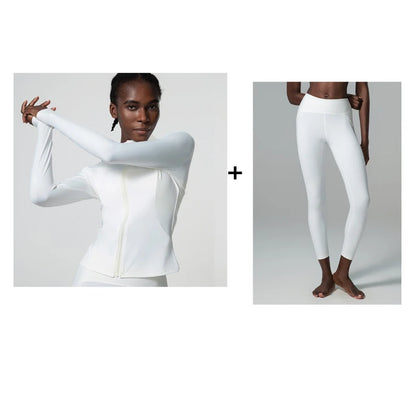 2/3 Pieces Fitness Yoga Set Women Solid Color Stretch Athletic Suit Sexy Bra Zipper Jacket High Waist Leggings Female Sportswear
