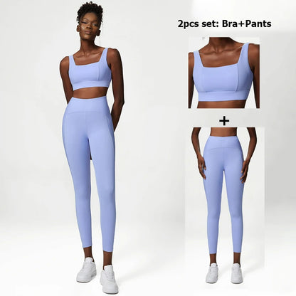 2/3 Pieces Fitness Yoga Set Women Solid Color Stretch Athletic Suit Sexy Bra Zipper Jacket High Waist Leggings Female Sportswear