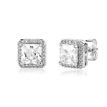 1 Pair Hip Hop 3A+ CZ Stone Pave Bling Ice Out Geometric Square Stud Earrings for Men Rapper Jewelry Gold Silver Color