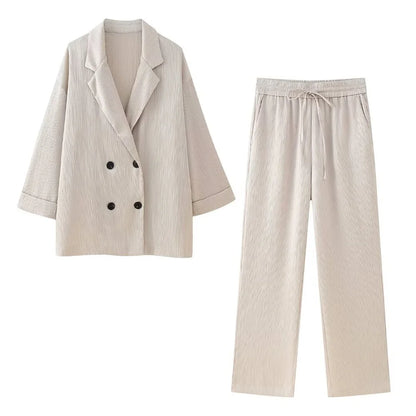 Women's Double Breasted Suit Jacket Pants Set