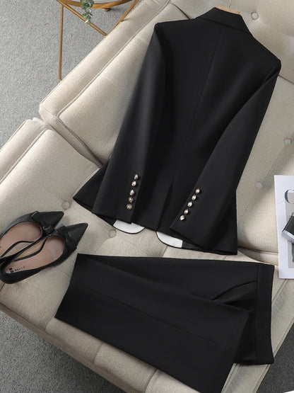 Fashion Red Black Beige Women Pant Suit 2 Piece Set Office Ladies Female Business Work Wear Formal Blazer Jacket And Trouser