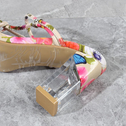 Summer New Crystal Open Toe Mixed Color High Heels Women Sandals