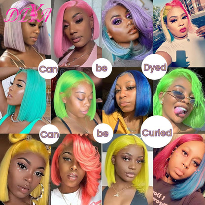 Light Lime Green Bob Wig Human Hair 13x4 Frontal Lace Wig Human Hair Pre Plucked HD Lace Bob Straight Colored Human Hair Wigs