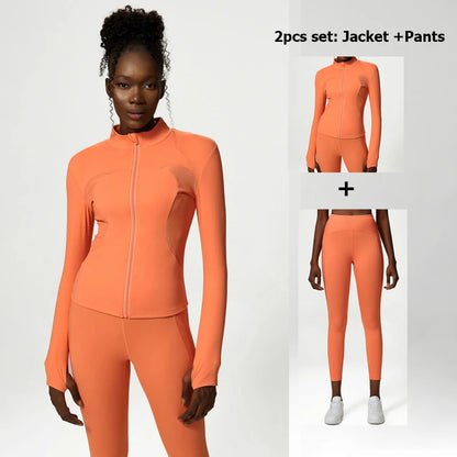 2/3 Pieces Fitness Yoga Set Women Solid Color Stretch Athletic Suit Sexy Bra Zipper Jacket High Waist Leggings Female Sportswear