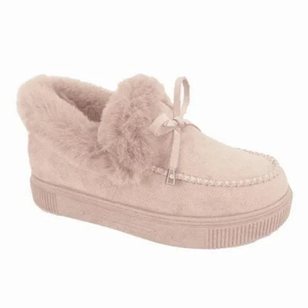 Solid Color Furry Females Feetwear Women Winter Cotton Shoes Plush Warm Snow Boots Ladies Casual Flat Short Boots