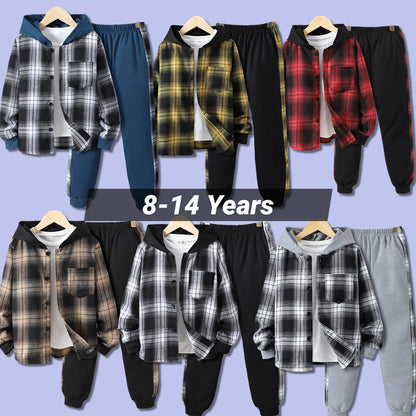 Kids Boys' Autumn Casual Checker Hoodie Set
