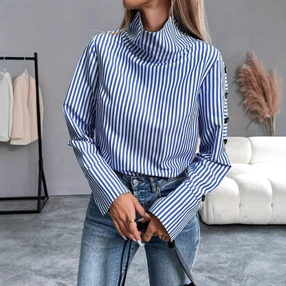 Spring Shirt New Stripe Long Sleeved Top For Women Elegant Office Lady Spliced buttons Pullover Woman Blouse 2025 Blusas