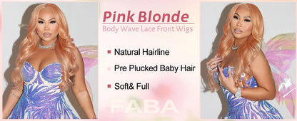 FABA Baby Pink Lace Front Human Hair Wig Body Wave Human Hair Wigs 13x4 Lace Frontal Wig Human Hair with Baby Hair For Women
