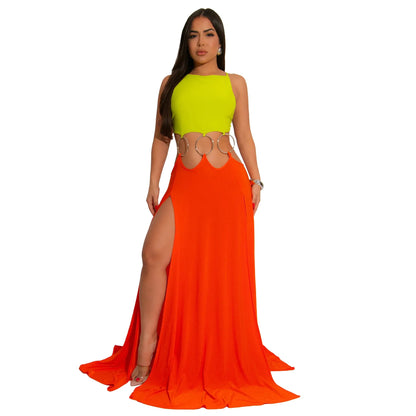 CM.YAYA Women Strap Backless Big Swing Split Maxi Long Dress 2025 Hollow Out Birthday Sexy Club Party Evening Dresses Vestidos
