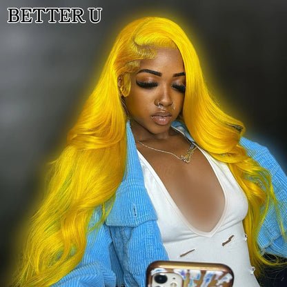 Yellow Colored Wig 13x4 Lace Front Human Hair Wigs Bright Lemon Yellow Body Wave Wig Transparent Lace Wigs For Women Human Hair