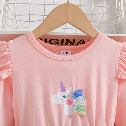 2025 New Princess Dress Unicorn Girls Dress Spring Kids Clothes Birthday Party Dress Long-sleeved for Children Rainbow 2-8Y