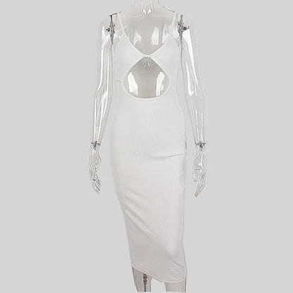 Women Sleeveless V-Neck Cutout Bodycon Dress High Street Elegant Party Vestidos Suspender Backless Bodycon Long Dresses