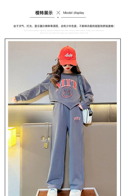 2025 autumn spring kid Girls Clothes Suit Child irregular letter sweatshirt t-shirt top and loose pant Tracksuit 4 8 10 12 year