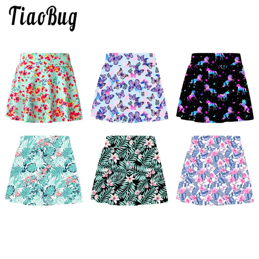Kids Girls Swim Skirts Elastic Waistband Colorful Print Swim Skirts for Bathing Pool Beach Swimming Sport Wear Girl Teen 4-16Y