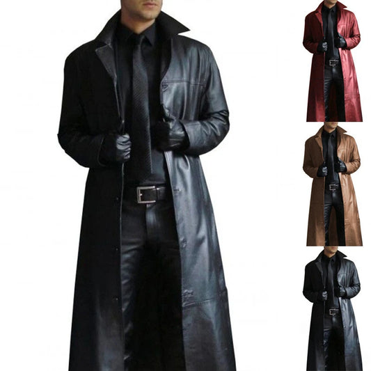Men's Faux Leather Trench Coat