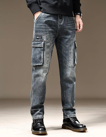 Jeans for Men Straight Male Cowboy Pants with Pockets Trousers Cargo Regular Aesthetic New in Stacked Korean Fashion Trend 2024