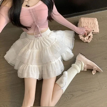 Plus Size Plus Size Women's Lace Cake A- Skirt Summer 2023 New Style High-Waisted Mesh Skirt Puffy Skirt For Plus Size Girls