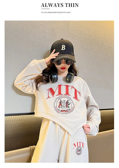 2025 autumn spring kid Girls Clothes Suit Child irregular letter sweatshirt t-shirt top and loose pant Tracksuit 4 8 10 12 year