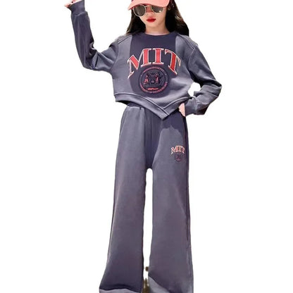 2025 autumn spring kid Girls Clothes Suit Child irregular letter sweatshirt t-shirt top and loose pant Tracksuit 4 8 10 12 year