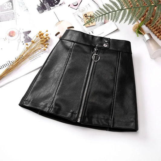 2025 new spring autumn Girls Kids leather PU zipper skirt comfortable cute baby Clothes Children Clothing