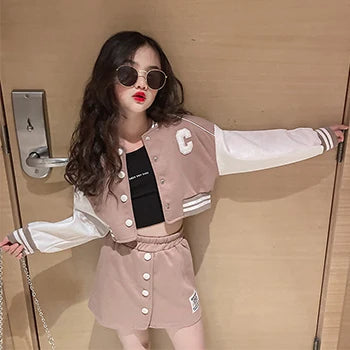 Spring Autumn Teen Girls Clothing Sets Fashion Baseball Coats + Slim Skirt 2Pcs Outfits Kids Tracksuit 5 6 7 8 9 10 11 12 13 Yrs